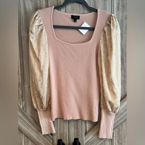 NWT Pink Top with Patterned Sheer Bubble Sleeves